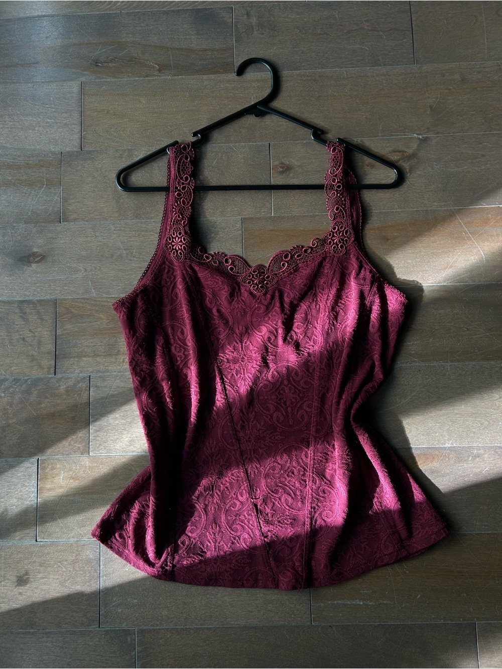 Lace-Trim Burgundy Tank Top - Women